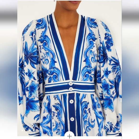 FARM Rio White Tunic Dress with Blue Floral Print - Picture 5 of 7